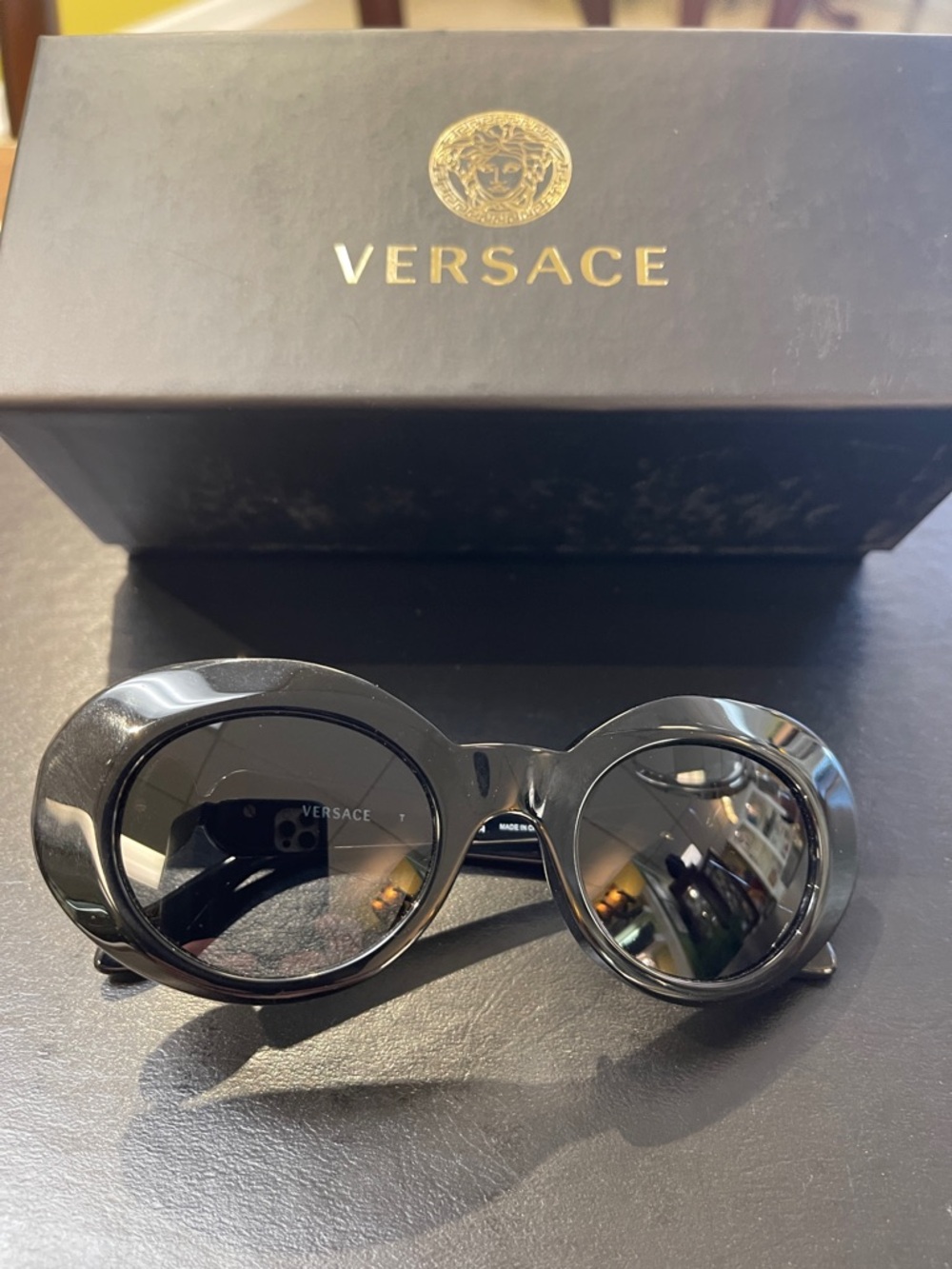Versace Glossy Black Round Frame Sunglasses